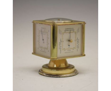 Angelus mixed metal desk weather-station or compendium, circa 1960's/1970's, the revolving square body inset to the roof with