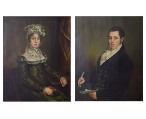 19th Century English School - Pair of oils on canvas - Portraits of a lady and gentleman - Jane Brown and Thomas Brown, he se