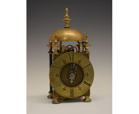 Rare late 17th/early 18th Century Italian brass and iron lantern or chamber clock with six-hour dial, circa 1700, the 4.25-in