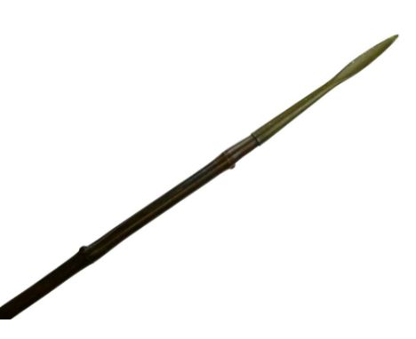 Late 19th Century British Indian Cavalry lance, the dark stained bamboo shaft having flattened spear point and shoe, 241cm lo