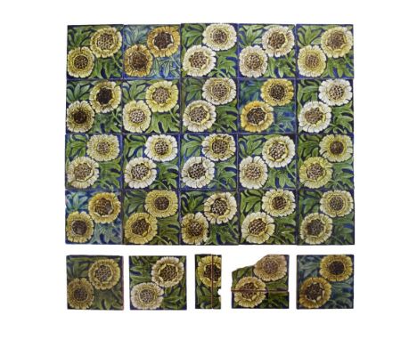 Twenty-two late Victorian/Edwardian William de Morgan 'Aster' pattern hand-painted tiles, each painted on an 'Architectural P