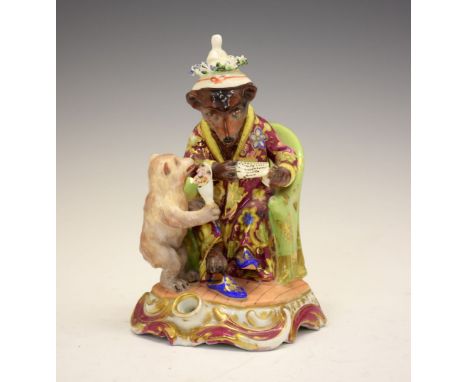 Mid 19th Century French porcelain novelty syphon inkwell, possibly Jacob Petit, modelled as a seated anthropomorphic bear wea