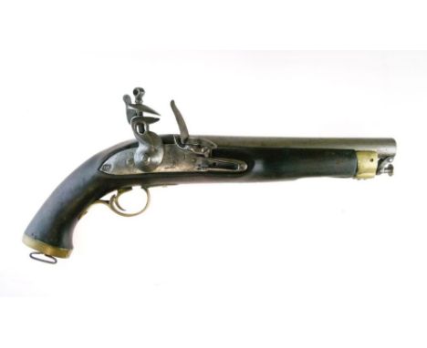 East India Company 12 bore full stocked flintlock holster pistol, circa 1840, the round steel barrel 9" with swivel ram-rod a