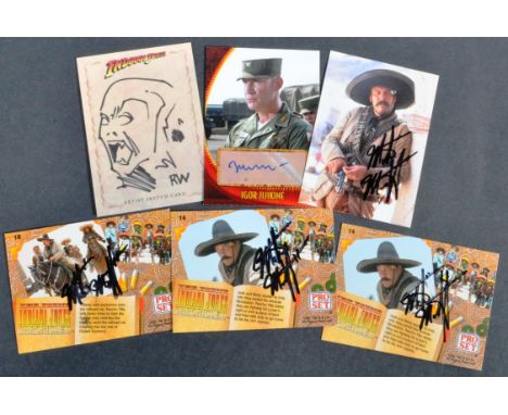 Indiana Jones - Assorted Trading Cards - a collection of x6 autographed trading cards from the Indiana Jones franchise, compr