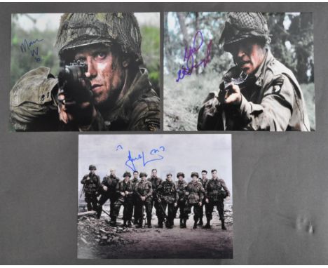 Band Of Brothers - a collection of x3 autographed 8x10" colour photographs from the series, signed by actors: Damien Lewis, M