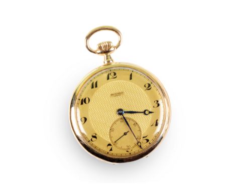 TaschenuhrMovado SureteMit Sekundenzeiger14kt Gelbgold gemarktStaubdeckel MessingDurchmesser 4 cmUhrwerk nicht überprüftZiffe