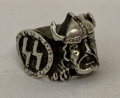 A white metal German SS Waffen Viking design ring.   Ring size S 1/2.