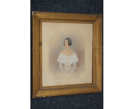 Sydney Buck (19th century), portrait of a lady in lace trimmed gown, signed in pencil and dated 1825, 22.5cm by 19cm