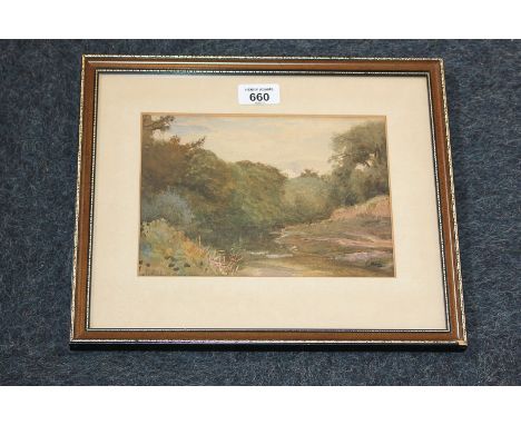 Joseph Poole Addey (1852-1922), stream running through wooded landscape, watercolour, signed and dated in pencil (partially o