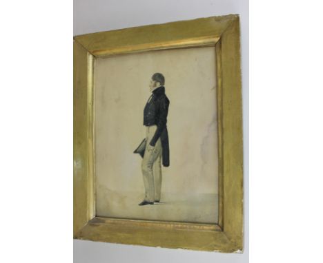 Richard Dighton (1785-1880), silhouette portrait of a gentleman, full-length, holding a top hat and glove, watercolour and pe