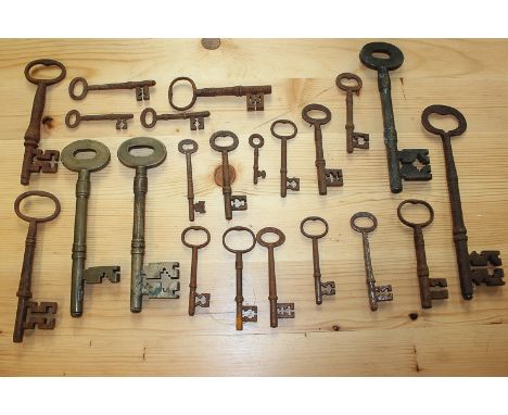 Twenty church keys, different sizes, largest 26.5cm, from the estate of The Very Reverend John Treadgold, Dean of Chichester 
