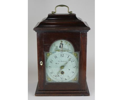 A 19th century mahogany bracket clock, maker William Kennedy, the domed painted dial with Arabic numerals, the fusee movement