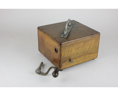 An unusual early 20th century bird singing music box by Callow of Mount Street, Park Lane, in square mahogany case with metal