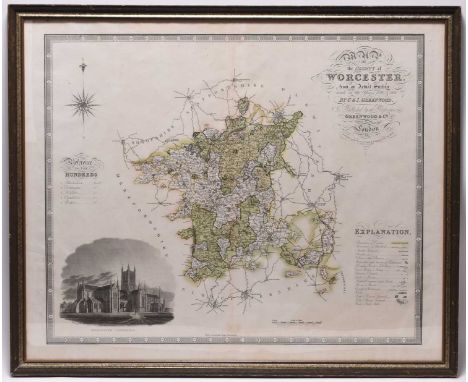 MAP OF WORCESTER. C &amp; J Greenwood, February 24th 1830. 582mm x 710mm. Hand-coloured with a vignette of Worcester Cathedra