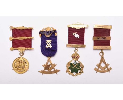 A collection of 4 Scottish Masonic enamel on gold medals comprising:Enoch Cryptic council.Enoch R.A.M lodge and council No.3.