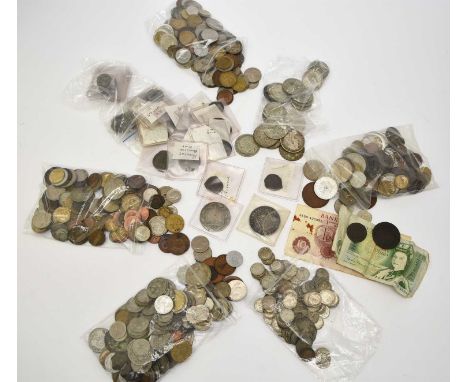 A large quantity of UK and foreign Silver, Cupro-nickel, Copper and Bronze coinage to include Roman coins, tokens etc and a R