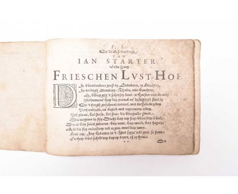 DUTCH SONG BOOK. Oblong 8vo, Amsterdam, dated 1621 at end of prelims. With music. First section is headed 'Tot de Ionge Frouw