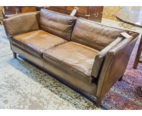 SOFA, two seater, mid 20th century, Danish in brown leather Borge Mogensen style, 170cm W x 80cm x 79cm H.