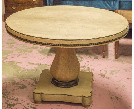 CENTRE TABLE, Art Deco light oak and ebonised with circular top on baluster pedestal, 69cm H x 100cm.
