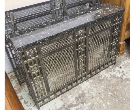 CONSOLE TABLE/RADIATOR GRILLE, cast metal with marble top, 69cm H x 102cm W x 24cm D.