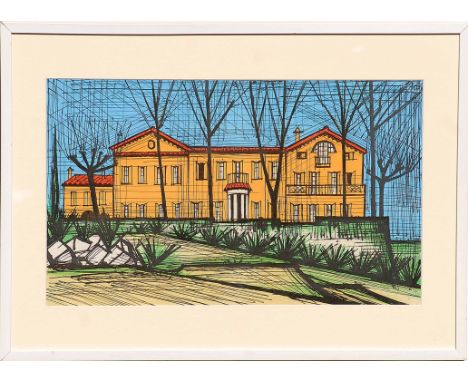 BERNARD BUFFET 'Villa', original lithograph, printed by Sorlier 1987, 47cm x 65cm overall, framed and glazed.