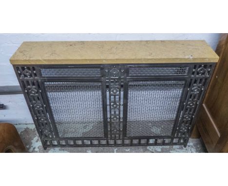 CONSOLE TABLE/RADIATOR GRILLE, cast metal with sienna marble top, 83cm H x 113cm W x 22cm D.