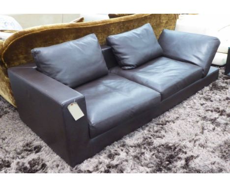 SOFA, brown leather, contemporary Italian style with adjustable arm, 227cm W x 98cm D.