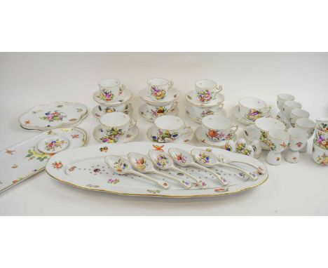 HEREND PORCELAIN, a quantity of ceramics including a large fish serving dish, cups and saucers, platter, salt and pepper cond