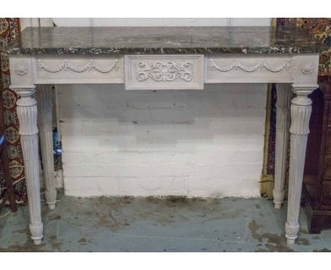 CONSOLE TABLE, Italian 18th century style painted with bold tapering supports and grey marble top, 130cm x 50cm x 92cm H.