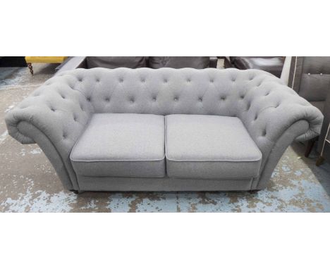 CHESTERFIELD STYLE SOFA, in a grey felt finish, 200cm W.