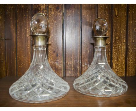 SHIP DECANTERS, a pair, Garrard &amp; Co Ltd, silver mounted.