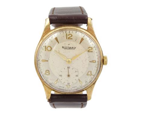 Rotary gentleman's 9ct gold manual wind wristwatch, hallmarked, on brown leather strapCondition Report:Back case only approx 