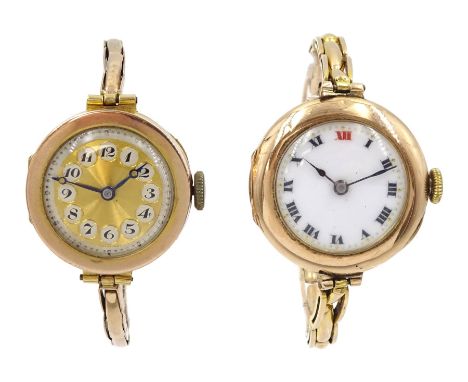 Rolex 9ct gold manual wind wristwatch, white enamel dial with Roman numerals and red 12 o'clock, London import mark 1916, on 