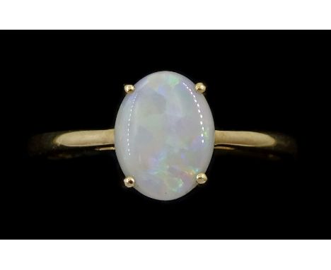 9ct gold single stone opal ring, hallmarked, opal approx 1.00 caratCondition Report:Approx 2.35gm, size P-Q, good condition