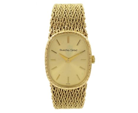 Bueche-Girod ladies 9ct gold manual wind wristwatch, on integral 9ct gold bracelet, London 1978Condition Report:Approx 57.6gm