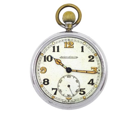 WWII British Military Army issue lever pocket watch by Jaeger-LeCoultre, Cal 467, white dial with luminous hour and minute ma