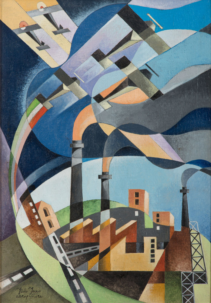 ITALO FERRO (Torino 1880 1934) Aeropittura Olio su cartone telato