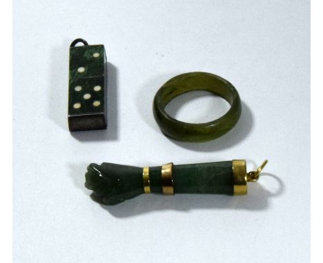Jade & gold pendant , jade rings and a silver and jade lucky 7 pendant