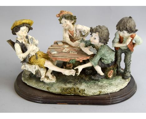 Porcelain model 4 children playing cards from the original 'The Cheat' 40x25x15cm