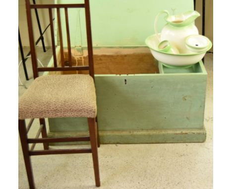 Pine Trunk, mahogany nursing chair and a wash bowl set