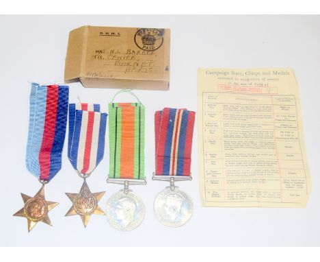 A WW2 Army Officers medal group of four including the France & Germany Star with paperwork and posting box addressed to Major