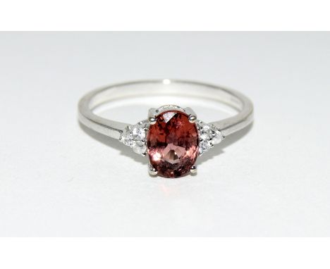 9ct white  gold ladies pink topaz ring size R