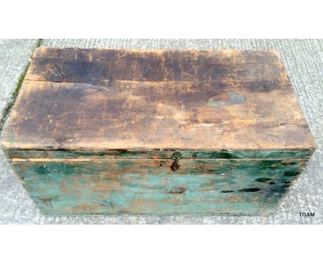 A painted pine travelling trunk 