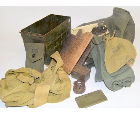 A quantity of Military kit including pouches, padlock with original key, tools etc