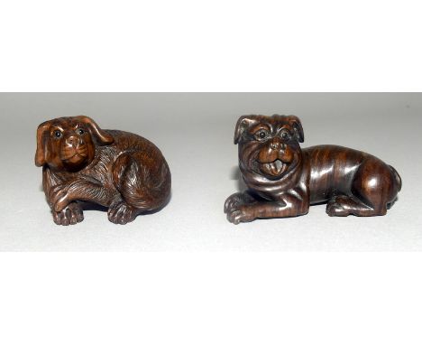 2 dog Netsuke signed to the base