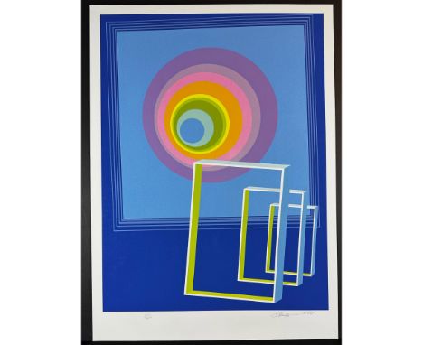 Screenprint titled Spacescape Year 1978 Signed lower right numbered 107/300 Sight size 26" x 33.5"
