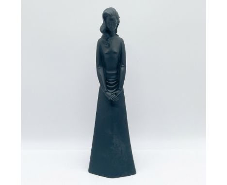 This Royal Doulton figurine, titled "Contemplation" (model number HN2241), is crafted from black matte basalt, a fine-grained