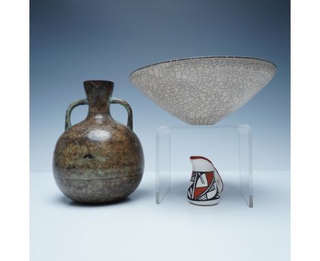 This curated collection features three distinct ceramic and pottery pieces showcasing a variety of artistic techniques. Inclu