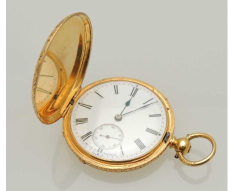 SWISS 18CT GOLD LADIES' HUNTER FOB WATCH, Etier LaCroix, Genève, floral chased case, key wind lever movement, 37mms (diam.), 