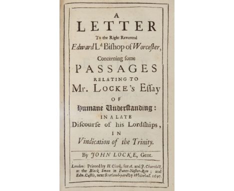 LOCKE, JOHNA Letter to the Right Reverend Edward Ld Bishop of Worcester, Concerning some passages relating toMr. Locke's Essa